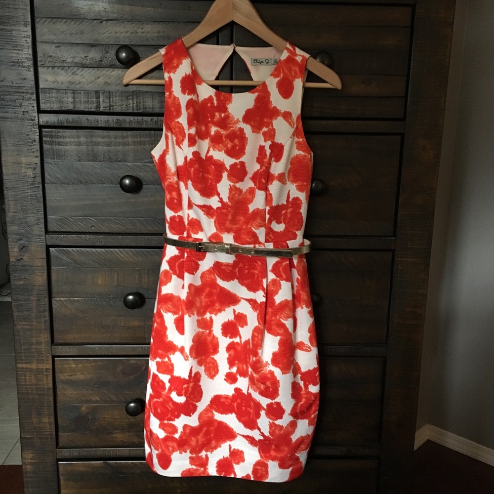 Eliza J belted print sheath dress